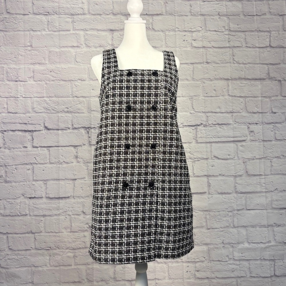 Loft Size 6 Mini Shift Dress Faux Button 90s Y2K Plaid Sleeveless - Picture 3 of 12